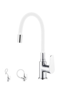 GRIFO MONOMANDO JAVA FREGADERO GOMA FLEXIBLE BLANCO