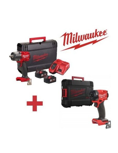 KIT MILWAUKEE M18 (LL576 + AT49) LLAVE IMPACTO 1/2 (881NM)+ 2 BATERIAS 18V 5AH + CARGADOR + ATORNILLADOR IMPACTO 1/4