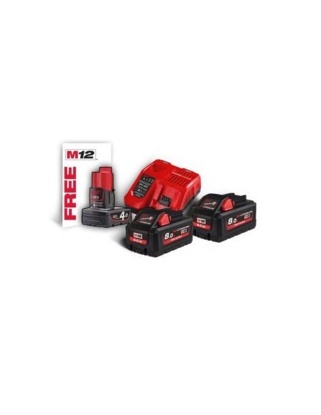 KIT 2 BATERÍAS M18HB8 + CARGADOR RÁPIDO M12-18FC. INCLUYE BATERÍA M12B4 DE REGALO(NETO)