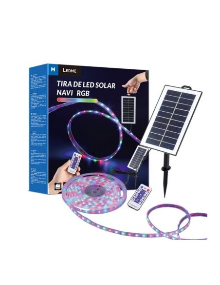 TIRA LED SOLAR RGB SENSOR CREPUSCULAR Y MANDO 5M CON PLACA.