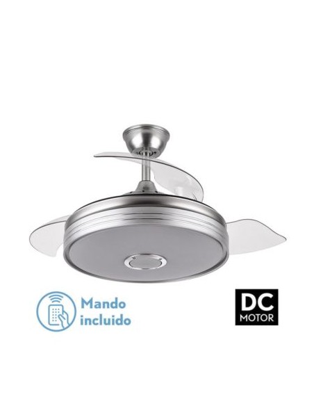 VENTILADOR TECHO EXTENSIBLE PLATA 6 VELOCIDADES C/ALTAVOZ Y RECEPCION BLUETOOTH 108CM 3 ASPAS C/MANDO Y TEMPORIZADOR(NETO)