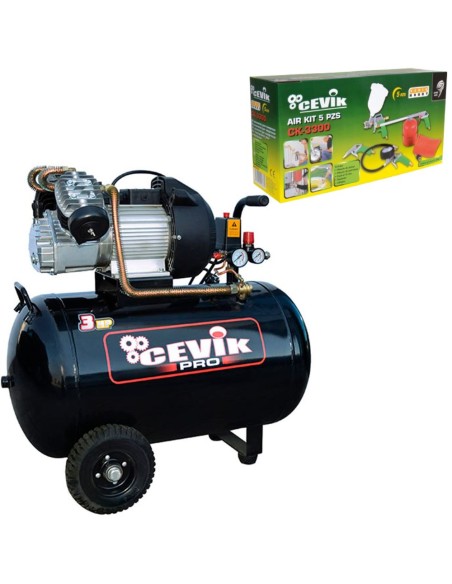 COMPRESOR CEVIK VX100 3 HP 50 L 357 L/M + KIT 5 PIEZAS(NETO)