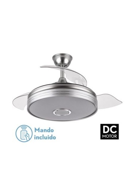 VENTILADOR TECHO EXTENSIBLE PLATA 6 VELOCIDADES C/ALTAVOZ Y RECEPCION BLUETOOTH 108CM 3 ASPAS C/MANDO Y TEMPORIZADOR(NETO)