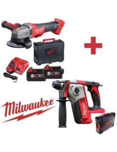 KIT MILWAUKEE M18 (AM45 + MA1133) AMOLADORA 125MM + 2 BATERIAS 18V 5AH + CARGADOR + MARTILLO PERECUTOR SDS-PLUS(NETO)